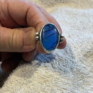 Elegant Artisan Made Blue Monarch Opal Sterling Ring Size 7